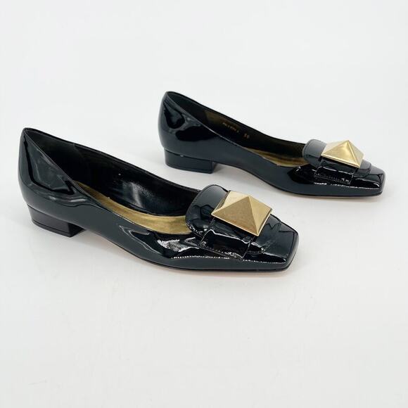 Valentino Black Patent Leather One Stud Square Toe Ballet Flat size EU 38 - Picture 2 of 13